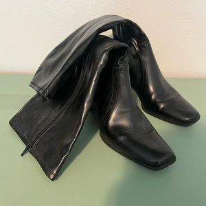 Size 9 black, square toed, heeled boots